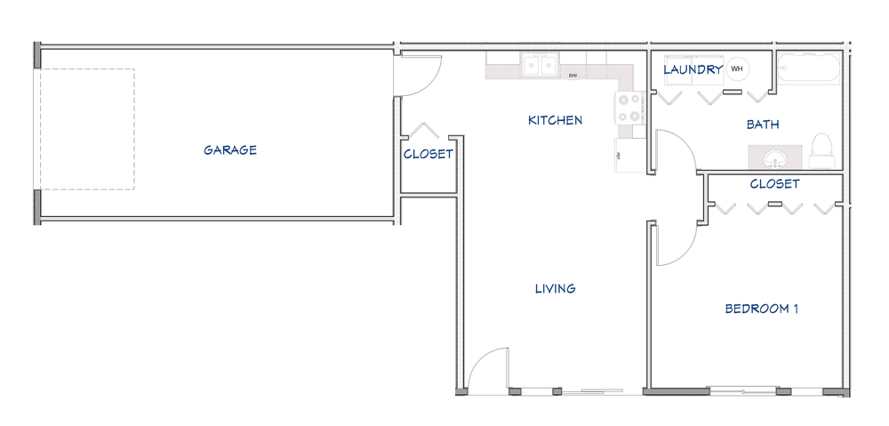 1 bedroom lower unit floor plan at Greenfield Estates