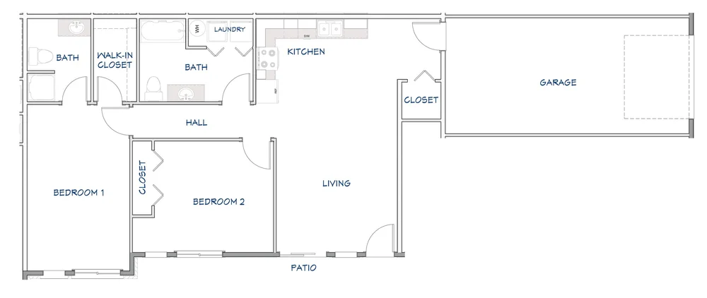 2 bedroom lower unit floor plan at Greenfield Estates