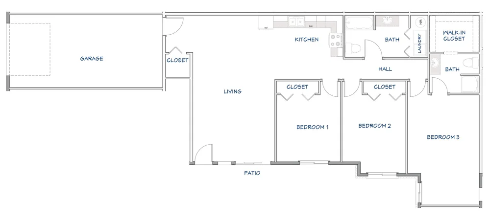 3 bedroom lower unit floor plan at Greenfield Estates