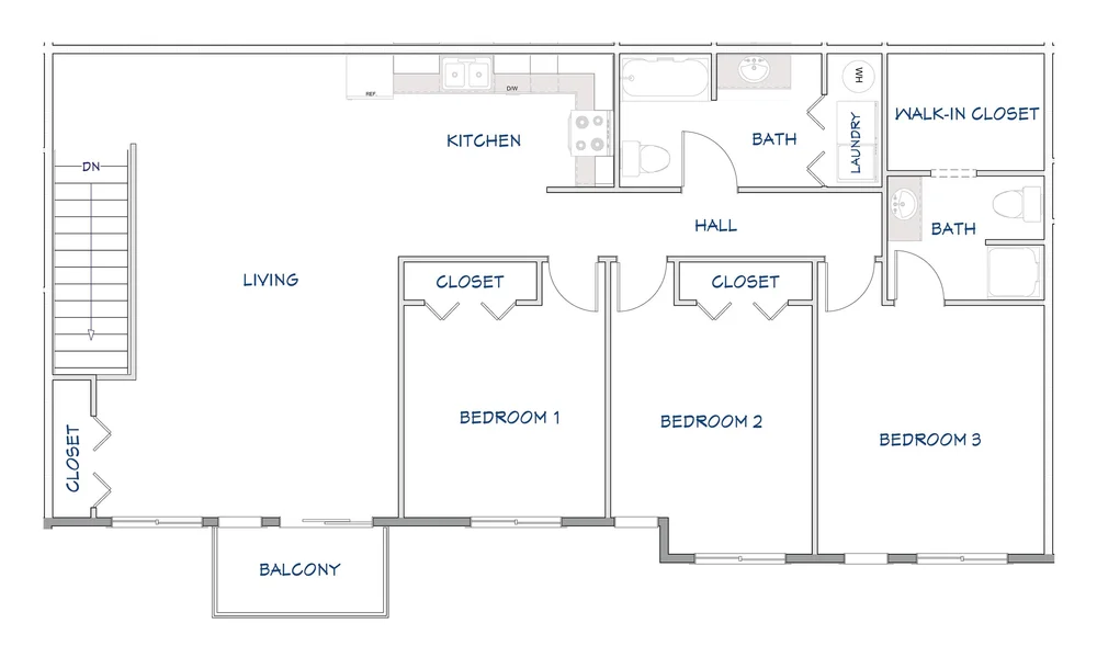 3 bedroom upper unit floor plan at Greenfield Estates