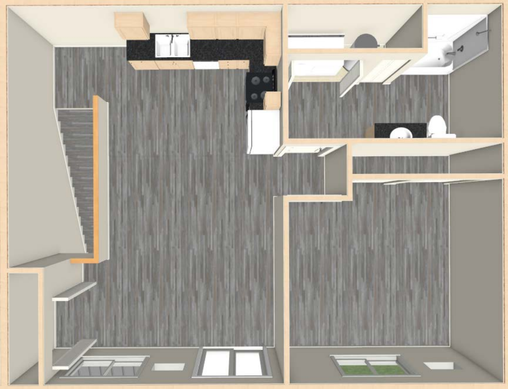 1 Bedroom • Upper floor plan at Carver Flats