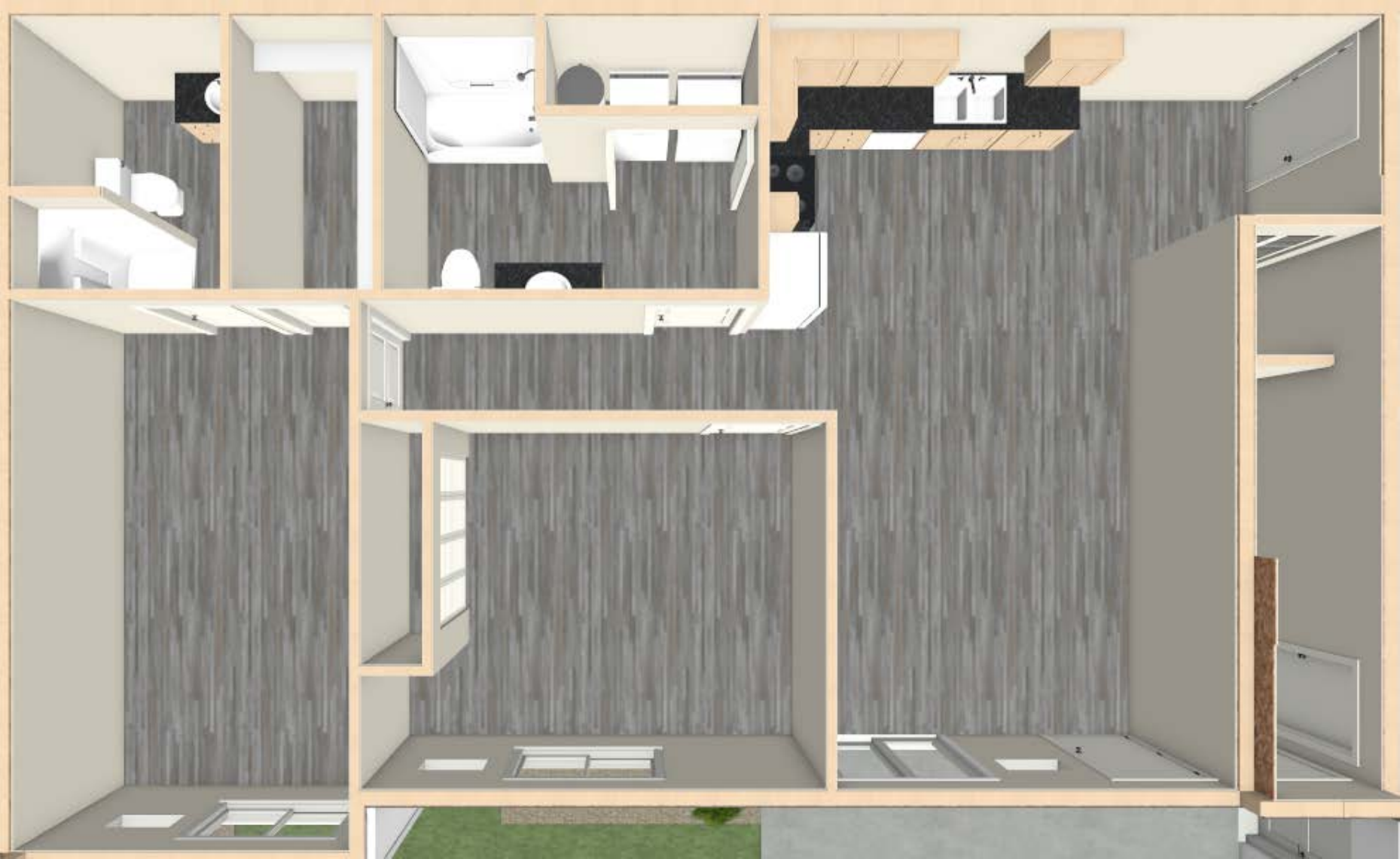 2 Bedroom • Lower floor plan at Carver Flats