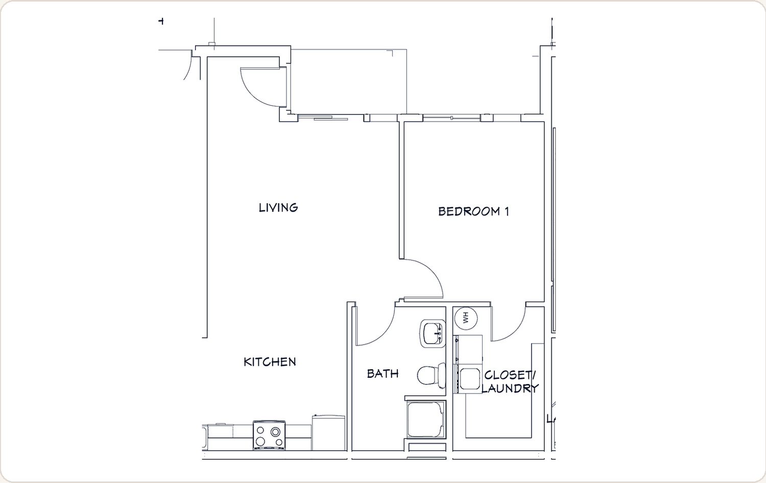 1 Bedroom • Lower ADA floor plan at Creek Ridge