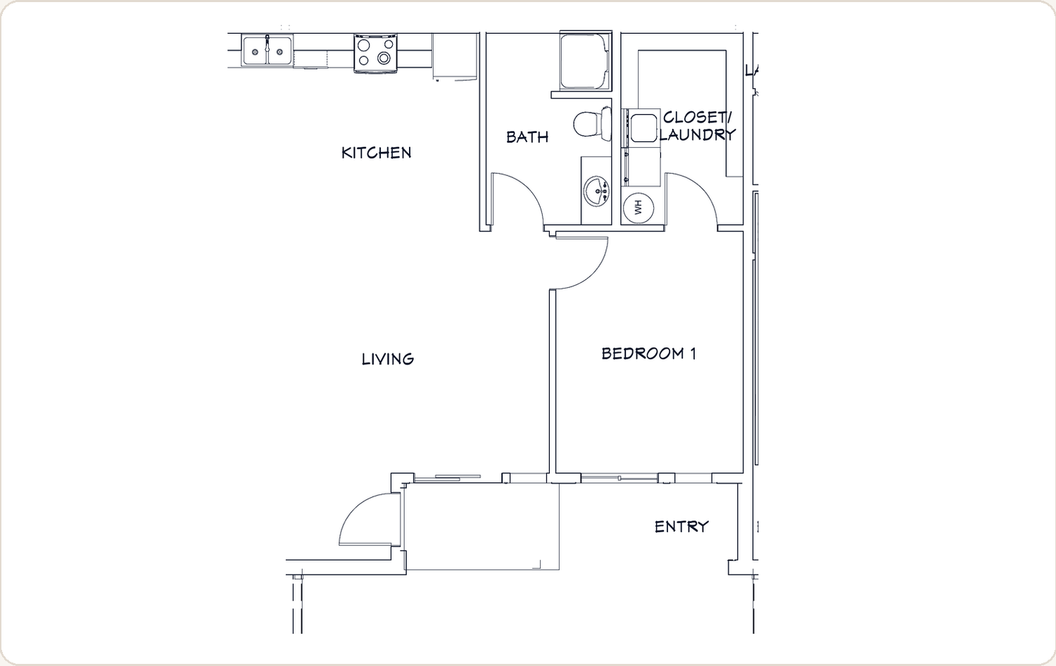 1 Bedroom • Lower floor plan at Creek Ridge