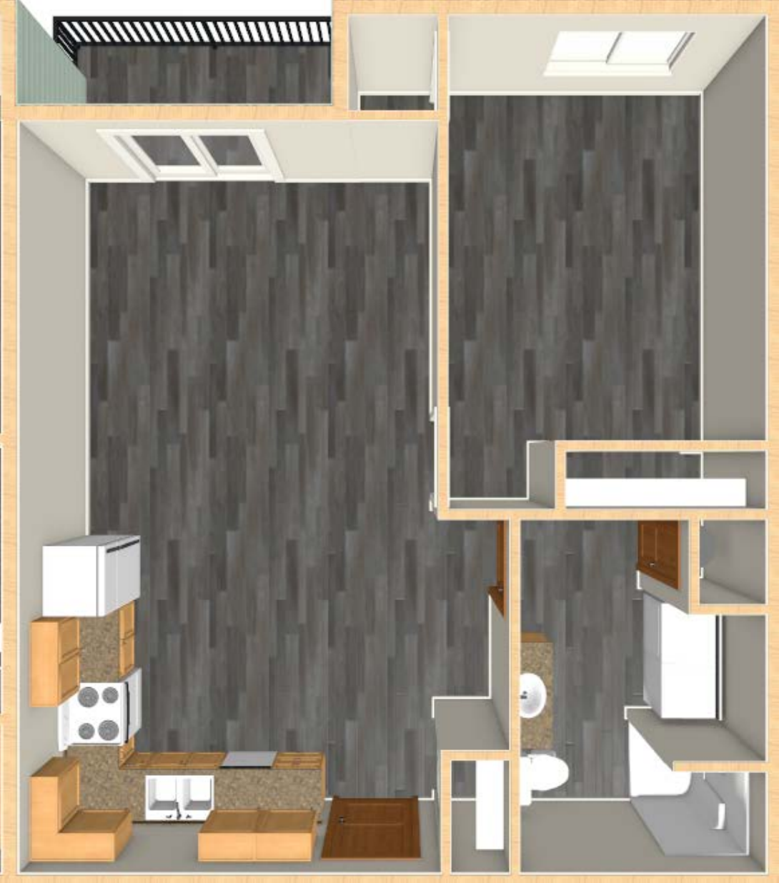1 Bedroom floor plan at Huntington Park