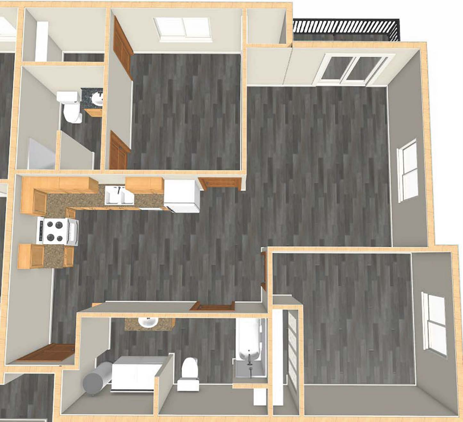 2 Bedroom • Outer floor plan at Huntington Park