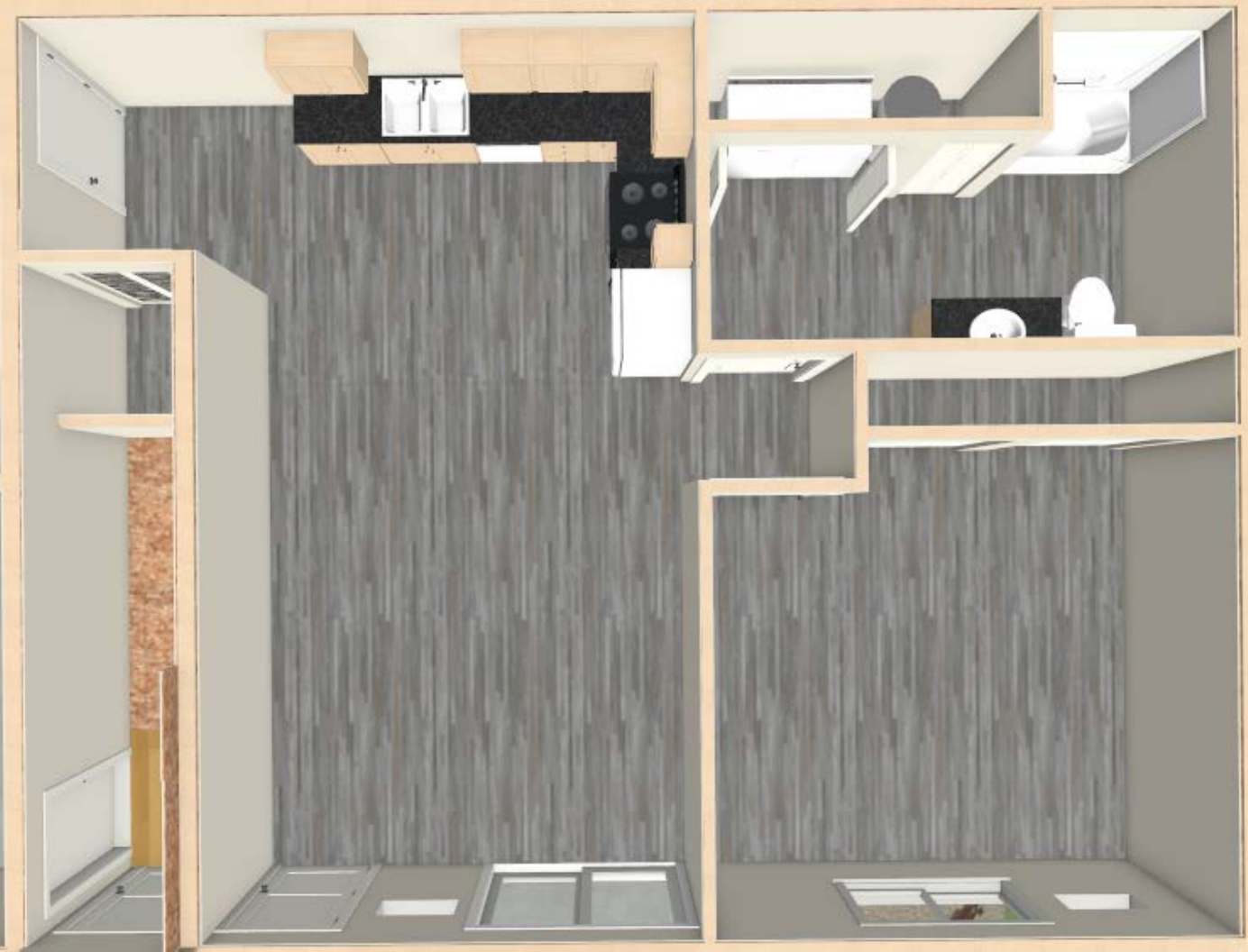 1 Bedroom • Lower floor plan at Twin Village Estates