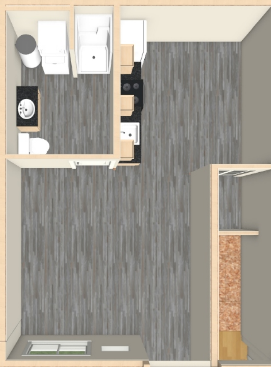 Studio • Lower floor plan at Twin Village Estates