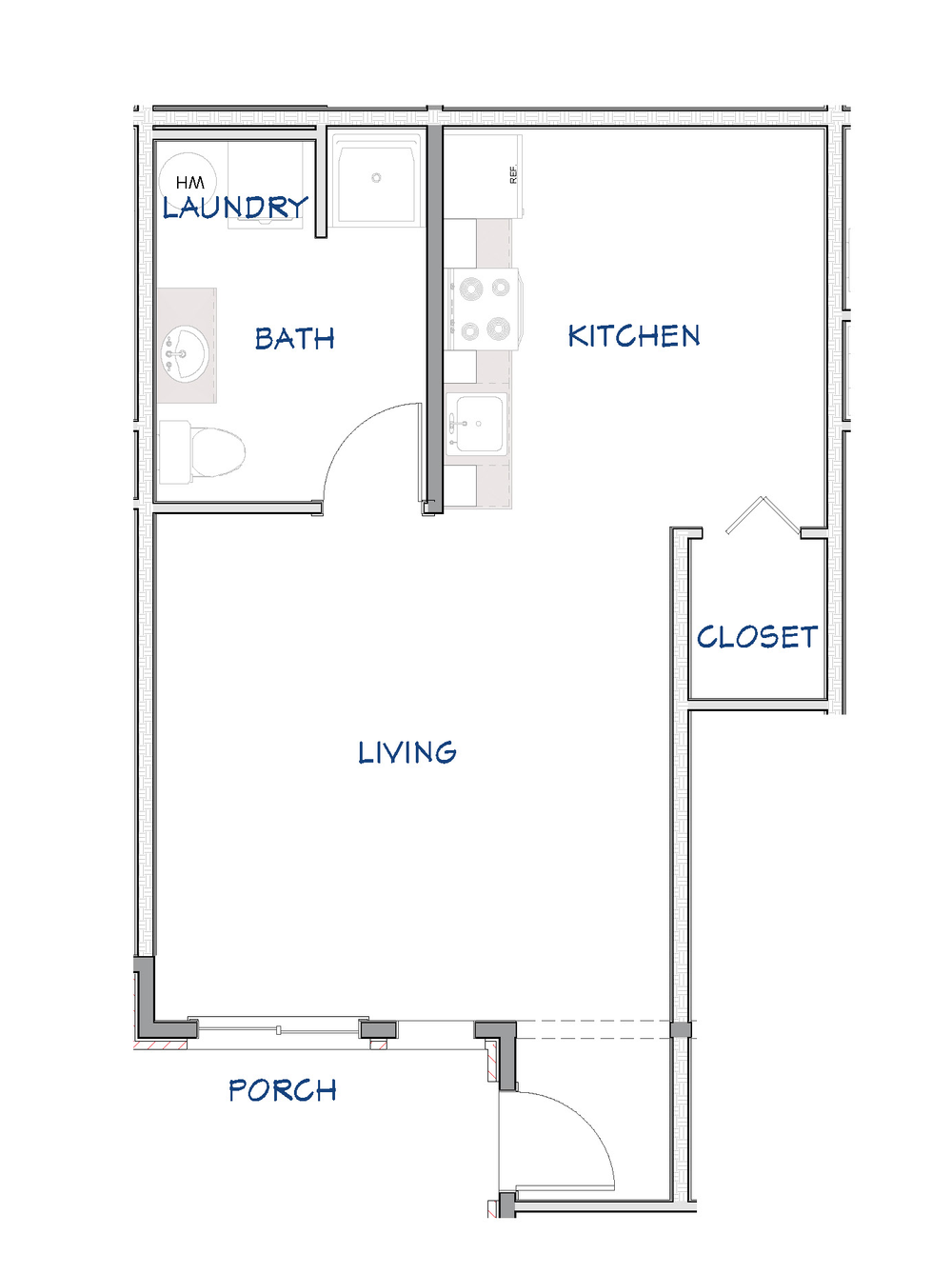 Studio lower unit layout A floor plan at Greenfield Estates