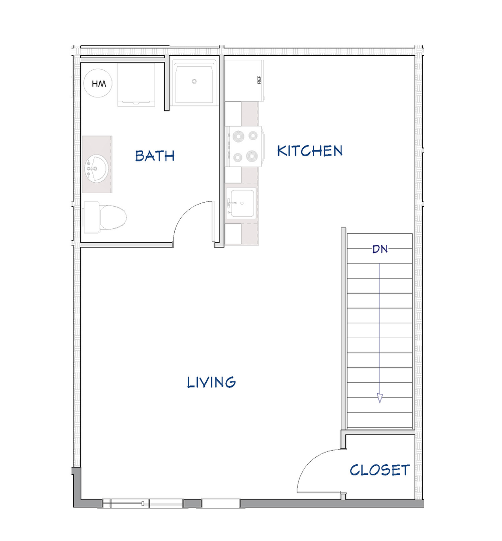 Studio upper unit floor plan at Greenfield Estates